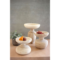 SET OF THREE TURNED WOODEN PEDESTALS