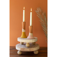 SET OF TWO ROUND WOODEN RISERS