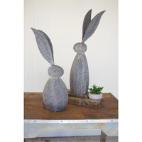 FAUX STONE RABBIT WITH TALL METAL EARS - SHORT