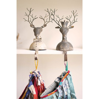 SET OF TWO METAL DEER STOCKING HOLDERS