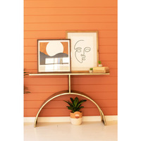 ANTIQUE BRASS CONSOLE TABLE WITH ARCHED BASE