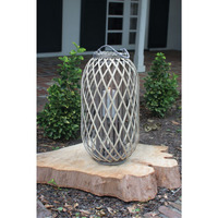 GREY WILLOW LANTERN WITH GLASS - MEDIUM