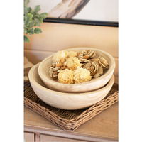 SET OF TWO HAND CARVED ROUND WOODEN BOWLS