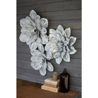 SET OF THREE WHITE-WASHED WALL FLOWERS