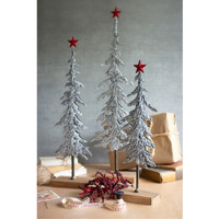 SET OF THREE METAL CHRISTMAS TREES ON WOODEN BASES