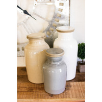 SET OF THREE CERAMIC CANISTERS-ONE EACH COLOR