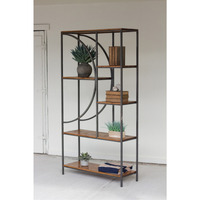 WOOD AND METAL SHELVING UNIT WITH DEMILUNE DETAIL