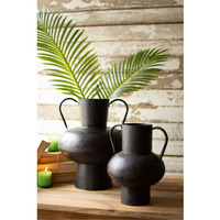 SET OF TWO METAL URNS WITH HANDLES - WAXED BLACK