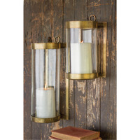 GLASS & BRASS FINISH WALL MOUNTED HURRICANE-LARGE