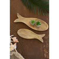 SET OF TWO CARVED WOODEN FISH PLATTERS #2