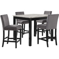 Kate 42 Inch 5 Piece Counter Table Set with Velvet Seating, Gray