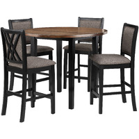 Jeremy 42 Inch 5 Piece Round Counter Table Set with Fabric Seat, Brown and Black