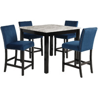 Kate 42 Inch 5 Piece Counter Table Set with Velvet Seating, Blue