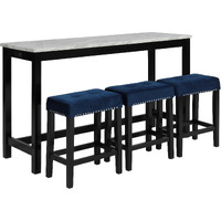 Kate 60 Inch 4 Piece Bar Table Set with Upholstered Stools, Blue