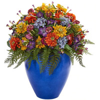 Giant Mixed Floral Artificial Arrangement in Blue Vase