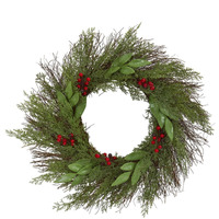 20 Cedar and Ruscus with Berries Artificial Wreath