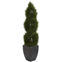 5 Double Pond Cypress Spiral Topiary Artificial Tree in Black Wash Planter UV Resistant (Indoor/Outdoor)