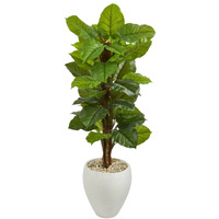 5 Large Leaf Philodendron Artificial Plant in White Oval Planter (Real Touch)