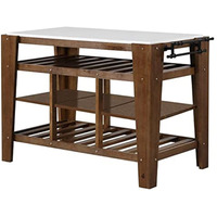 AC00396 - Kitchen Island , Marble Top & Rustic Brown Finish - Alaroa
