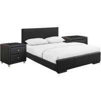 Hindes Upholstered Platform Bed, Black, King with 2 Nightstands