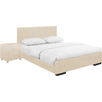 Hindes Upholstered Platform Bed, Beige, Full with 1 Nightstand