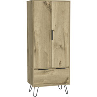TUHOME Augusta Armoire Closet, Four Steel Legs, One Drawer, Two Door Cabinet-Light Oak, For Bedroom