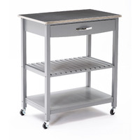 38 Inch 2 Tier Kitchen Cart Island, Shelf, Steel Top, Lock Casters, Gray