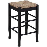 Chris 24 Inch Counter Stool with Wood Frame, Handwoven Rush Seat, Black