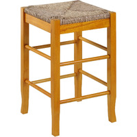 Chris 24 Inch Counter Stool with Wood Frame, Handwoven Rush Seat, Oak Brown