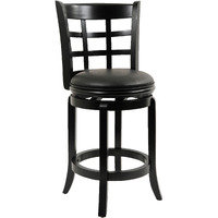 Sabi 24 inch Swivel Counter Stool, Solid Wood, Faux Leather, Brown, Black