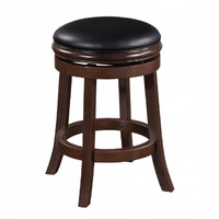 Sabi 24 inch Swivel Counter Stool, Solid Wood, Faux Leather, Brown, Black