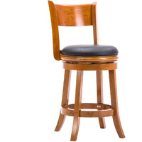 Sabi 24 inch Swivel Counter Stool, Solid Wood, Faux Leather, Brown, Black