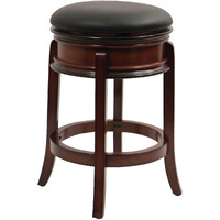 Sabi 24 inch Swivel Counter Stool, Solid Wood, Faux Leather, Brown, Black
