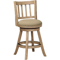 Adam 24 Inch Solid Wood Swivel Counter Stool, Slatted Back, Oat Brown