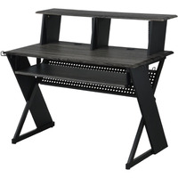 Tin 47 Inch Wood Music Desk Studio Station, Keyboard Tray, Shelves, Gray
