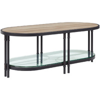 Ley 47 Inch Wood Coffee Table, Oblong, Industrial Design, Oak