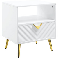 Tyra 22 Inch Wood End Table with Open Space, Wave Pattern, White, Gold