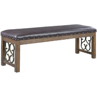 Ral 56 Inch Solid Wood Padded Bench, Metal Scroll Design, Nailhead, Brown