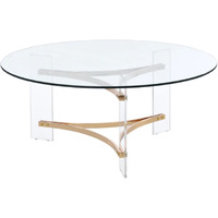 Hale 41 Inch Round Coffee Table, Glass Top, Acrylic Legs, Clear, Gold