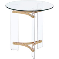 Hale 23 Inch Round End Table, Glass Top, Acrylic Legs, Clear, Gold