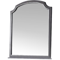 39 Inch Wood Mirror, Scooped Corners, Silver Trim, Charcoal Gray