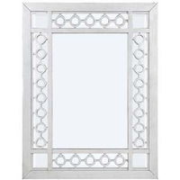 40 Inch Ornate Wood Mirror, Portrait, Round Cut Out Design, White