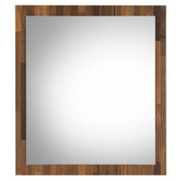 32 Inch Wall Mirror, Rectangular Portrait Plank Wood Frame, Walnut Brown