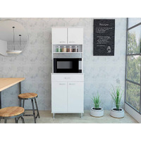 TUHOME Della 60 Pantry, Three Shelves, One Drawer, Countertop, Four Legs, Two Double Door Cabinets -White, For Kitchen Room