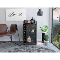 TUHOME Dukat Bar Cart,Two Shelves, Six Wine Cubbies, Glass Door, Four Caster Wheels, Countertop, Carbon Espresso, For Living Room