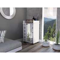 TUHOME Dukat Bar Cart,Two Shelves, Six Wine Cubbies, Glass Door, Four Caster Wheels, Countertop, White, For Living Room