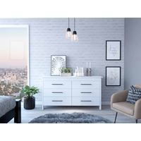 TUHOME Hms 6 Drawer Double Dresser, Four Legs, Countertop, Six Drawers,White, For Bedroom