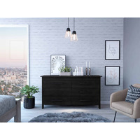 TUHOME Hms 6 Drawer Double Dresser, Four Legs, Countertop, Six Drawers,Black, For Bedroom