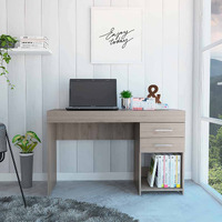 TUHOME Ibare Two Drawer Computer Desk, One Lower Shelf, Two Drawers, Countertop Table, Light Grey, For Office