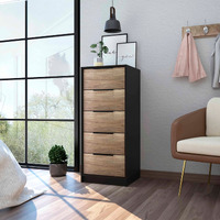 TUHOME Kaia 5 Drawer Dresser, Five Shelves, Vertical Dresser, Black/Light Oak, For Bedroom